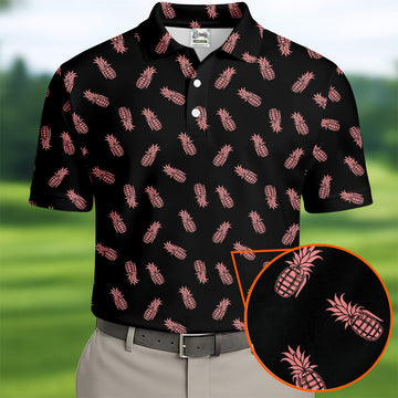 Pineapple Grenade Black And Pink Golf Tops For Men, Men Polo, Golf Gift For Men