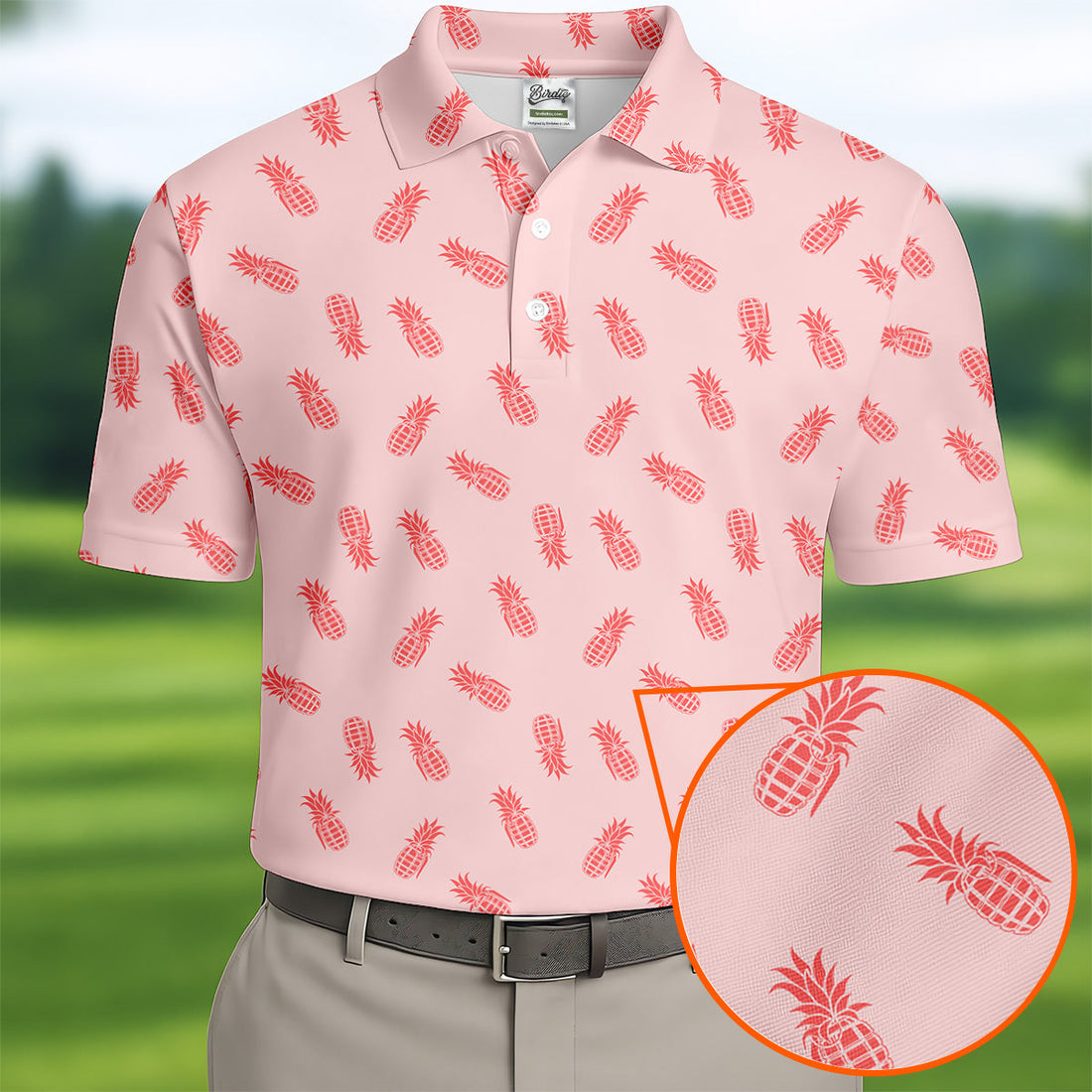 Pineapple Grenade Pink Golf Tops For Men, Men Polo, Golf Gift For Men, Golfing Apparel