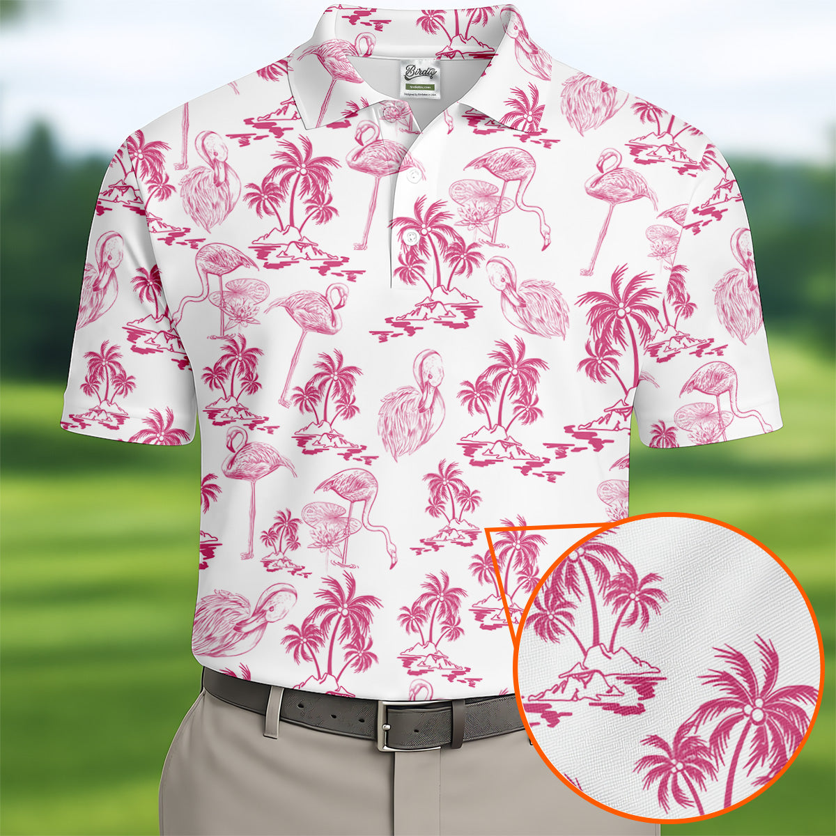 White And Pink Flamingo Tropical Men Polo, Polo ShirtFor Men, Golf Gift For Men, Golfing Apparel