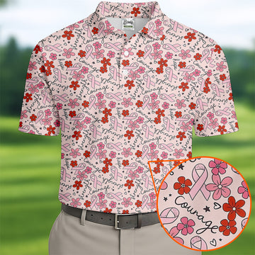 Breast Cancer Awareness Ribbon Flower Men Shirt, Men's Pink Golf Polo, Polo ShirtFor Men