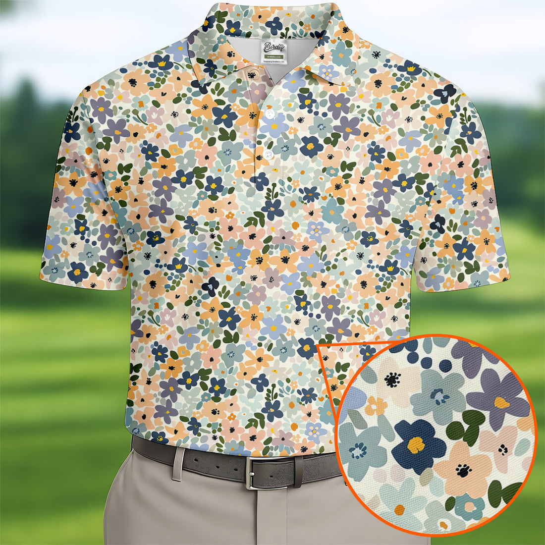 Vintage Floral Green And Yellow Golf Tops For Men, Retro Golf Shirt, Polo ShirtFor Men, Golfing Apparel