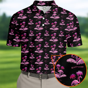 Flamingo Tropical Pink And Black Golf Tops For Men, Golf Gift For Men, Golf Shirts For Men