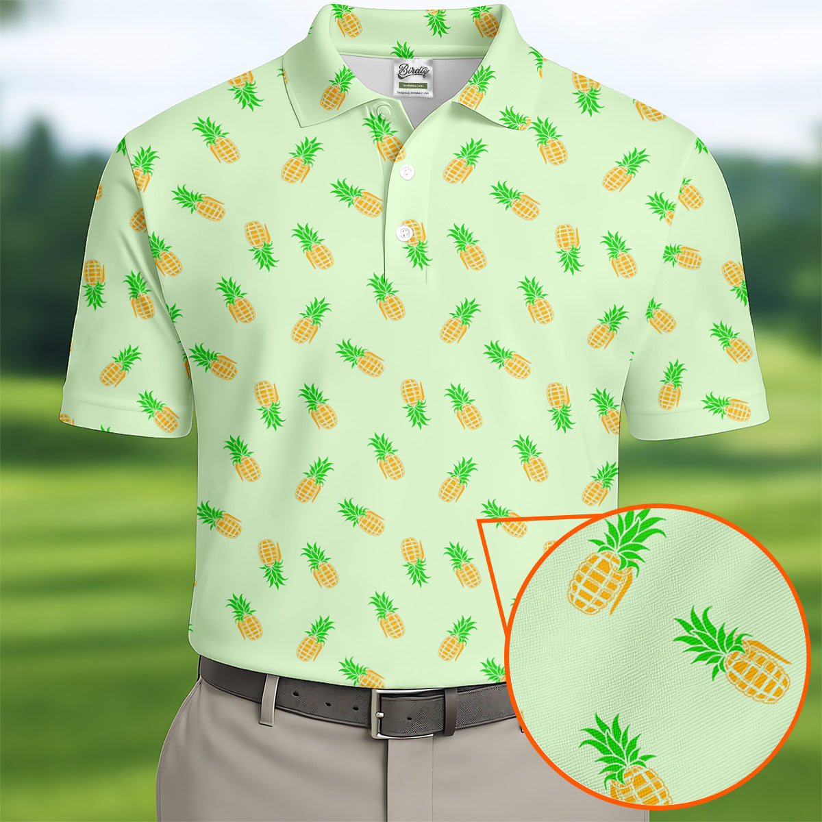 Pineapple Grenade Light Green Golf Tops For Men, Men Polo, Golf Gift For Men, Golfing Apparel
