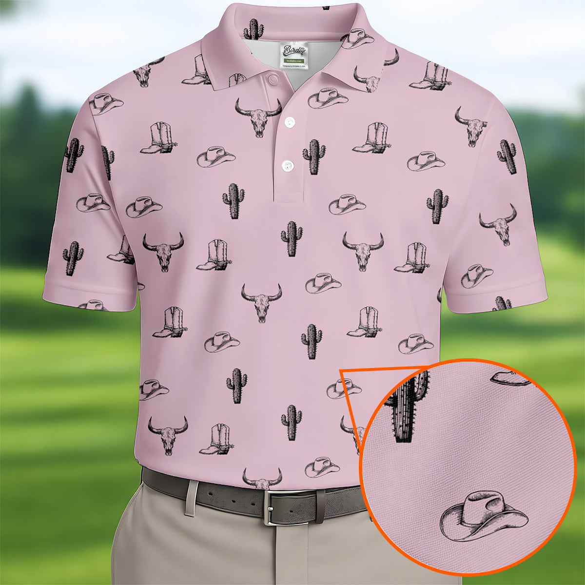 Wild West Cactus Pink Lavender Western Golf Shirt, Golf Tops For Men, Polo ShirtFor Men, Golfing Apparel