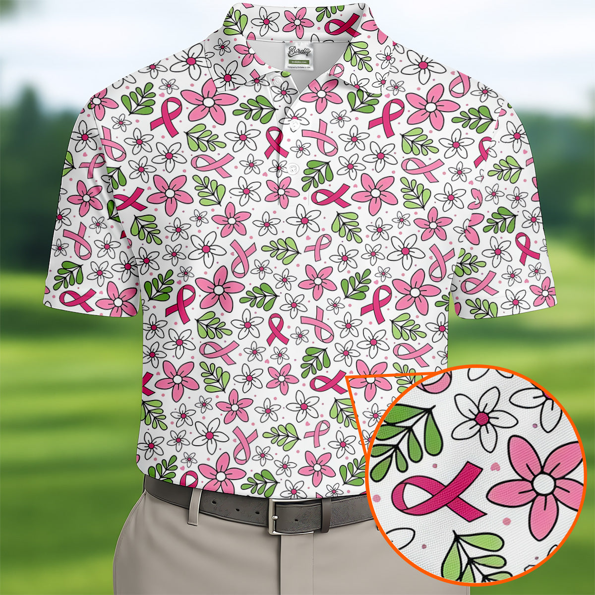 Breast Cancer Awareness Ribbon Flower Men Shirt, Cancer Awareness Shirt, Polo ShirtFor Men