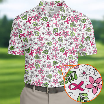 Breast Cancer Awareness Ribbon Flower Men Shirt, Cancer Awareness Shirt, Polo ShirtFor Men