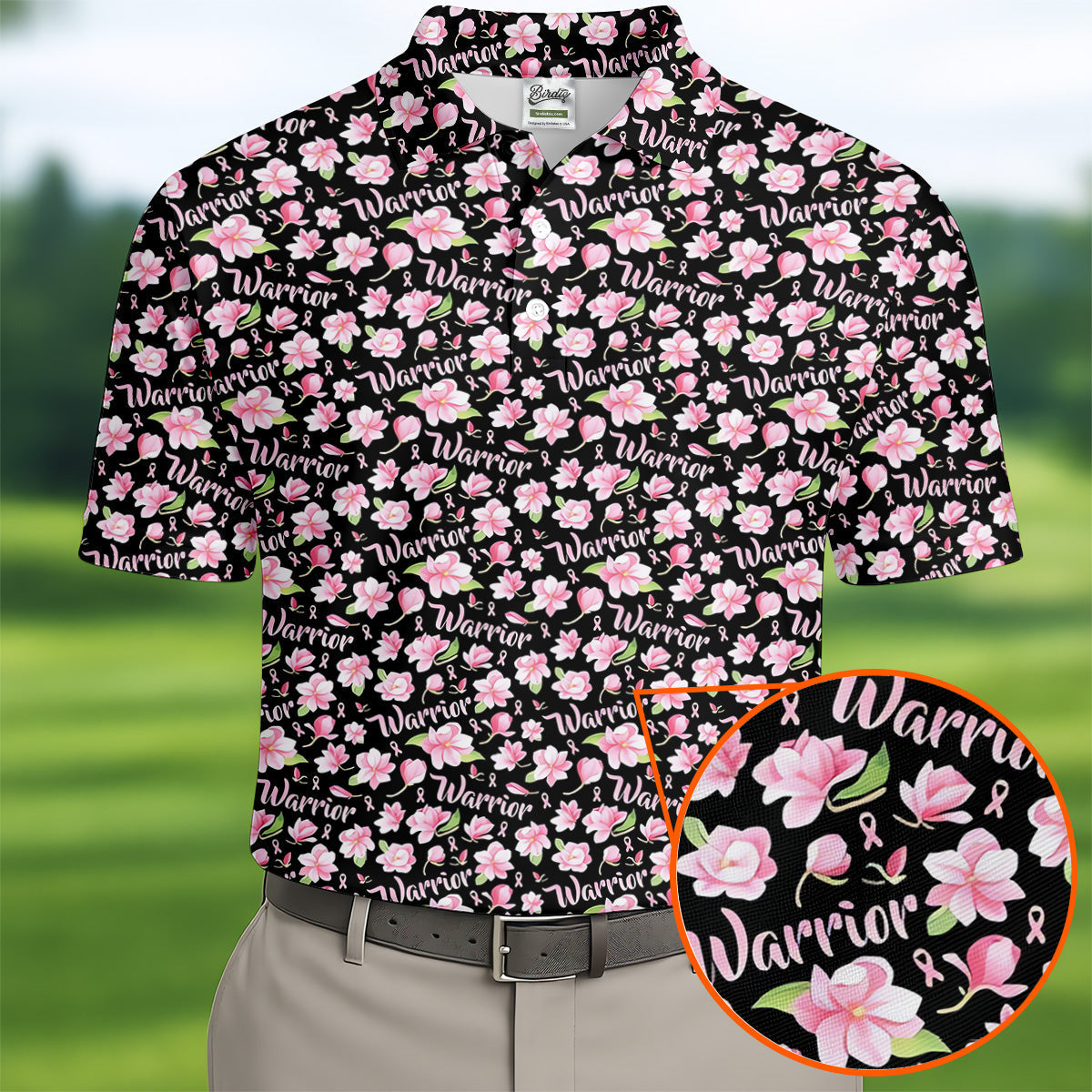 Warrior Pink Ribbons Floral Breast Cancer Golf Shirt, Polo ShirtFor Men, Golfing Apparel