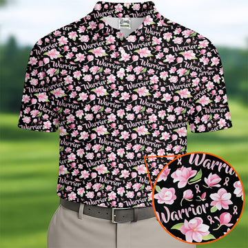 Warrior Pink Ribbons Floral Breast Cancer Golf Shirt, Polo ShirtFor Men, Golfing Apparel