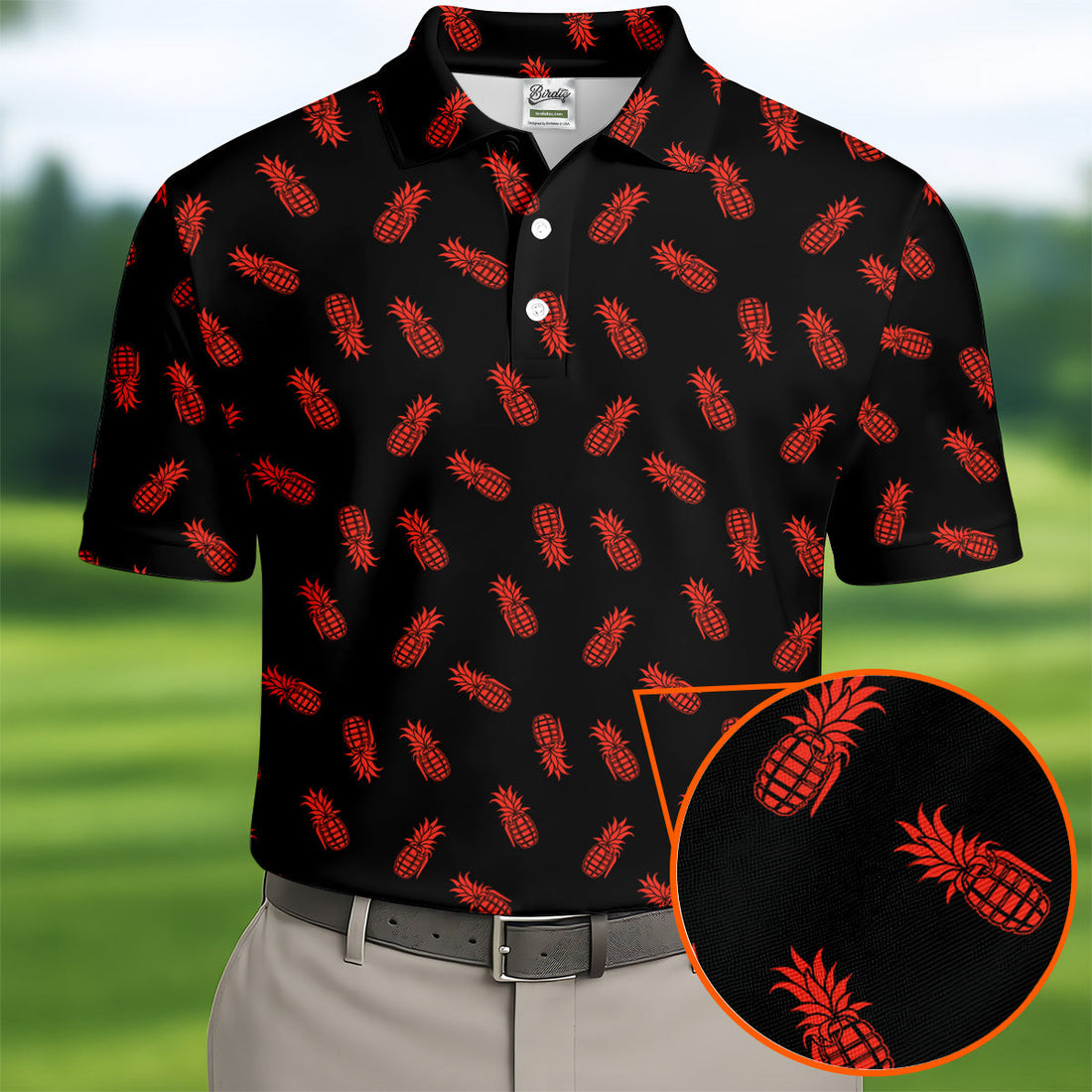 Pineapple Grenade Black And Red Golf Tops For Men, Men Polo, Golf Gift For Men