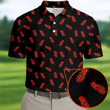 Pineapple Grenade Black And Red Golf Tops For Men, Men Polo, Golf Gift For Men