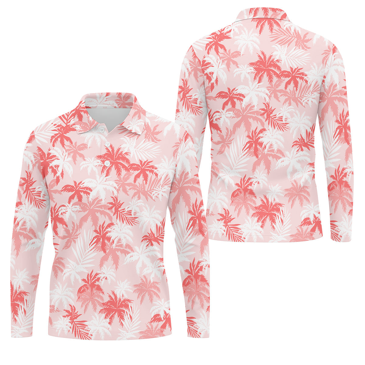 Palm Leaves Print Tropical Pink Golf Tops For Men, Hawaiian Golf Shirts, Polo ShirtFor Men