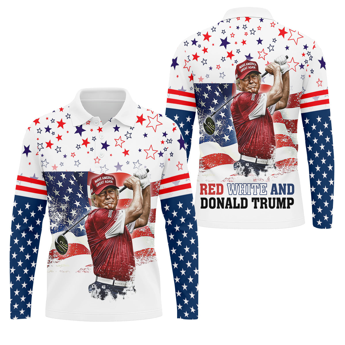 Red White And Donald Trump Men's Patriotic Golf Shirts, Polo ShirtFor Men, Golfing Apparel