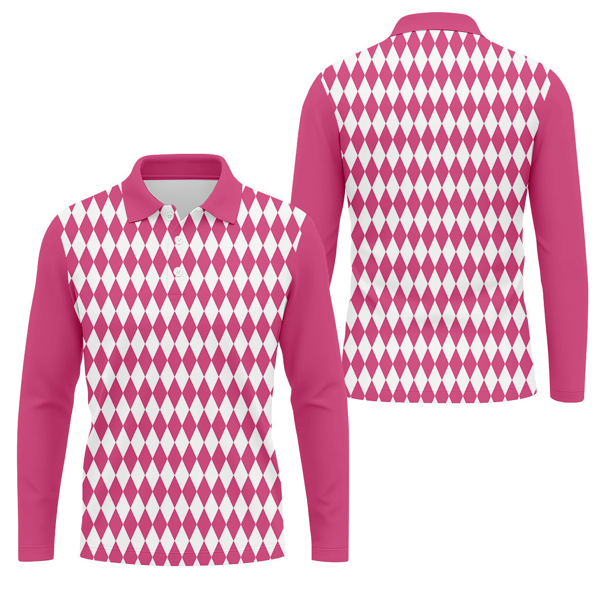 White And Pink Argyle Pattern Men Polo, Polo ShirtFor Men, Golf Gift For Men, Golfing Apparel