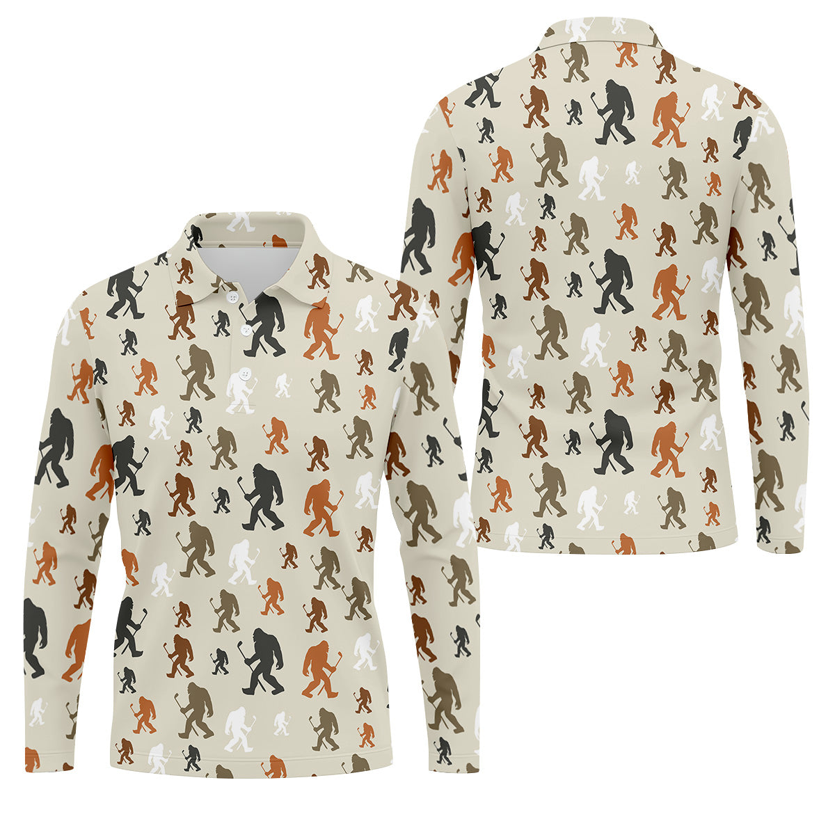 Bigfoot Silhouette Pattern Men's Funny Golf Shirts, Polo Shirtor Men, Cool Golf Gift