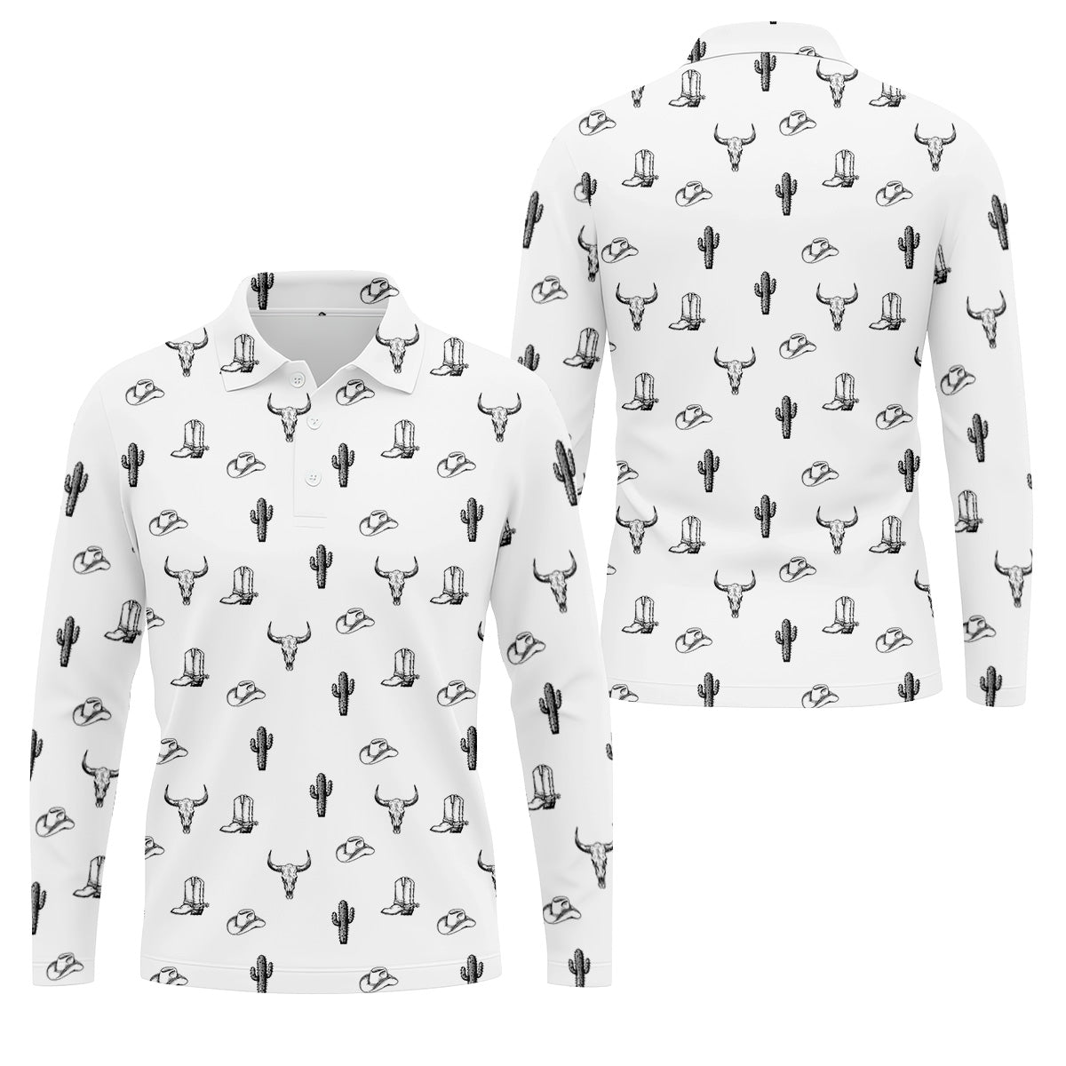 Wild West Cactus White Western Golf Shirt, Golf Tops For Men, Polo Shirtor Men, Golfing Apparel