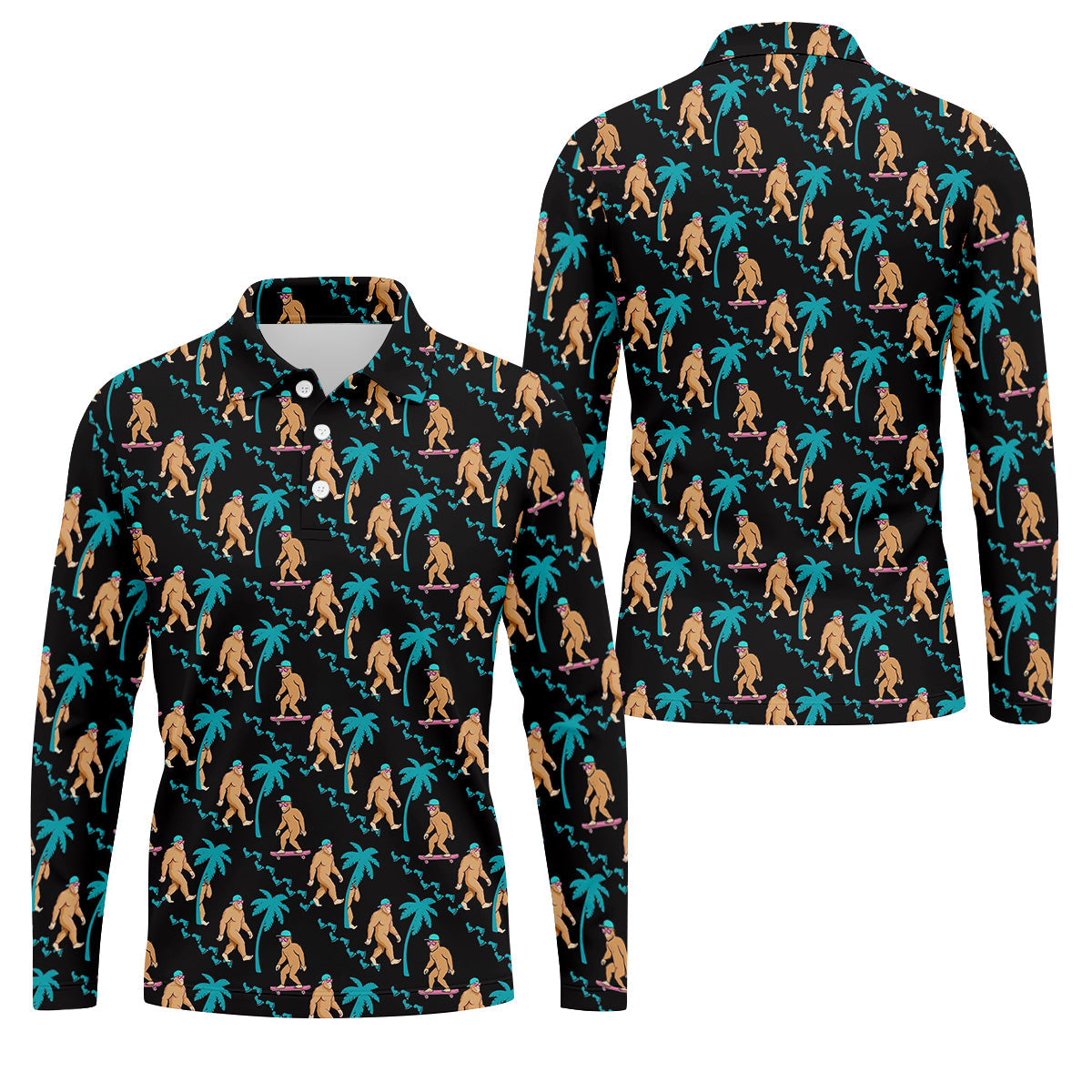 Funny Bigfoot Tropical Palm Golf Shirt, Golf Tops For Men, Hawaiian Golf Shirts, Polo ShirtFor Men