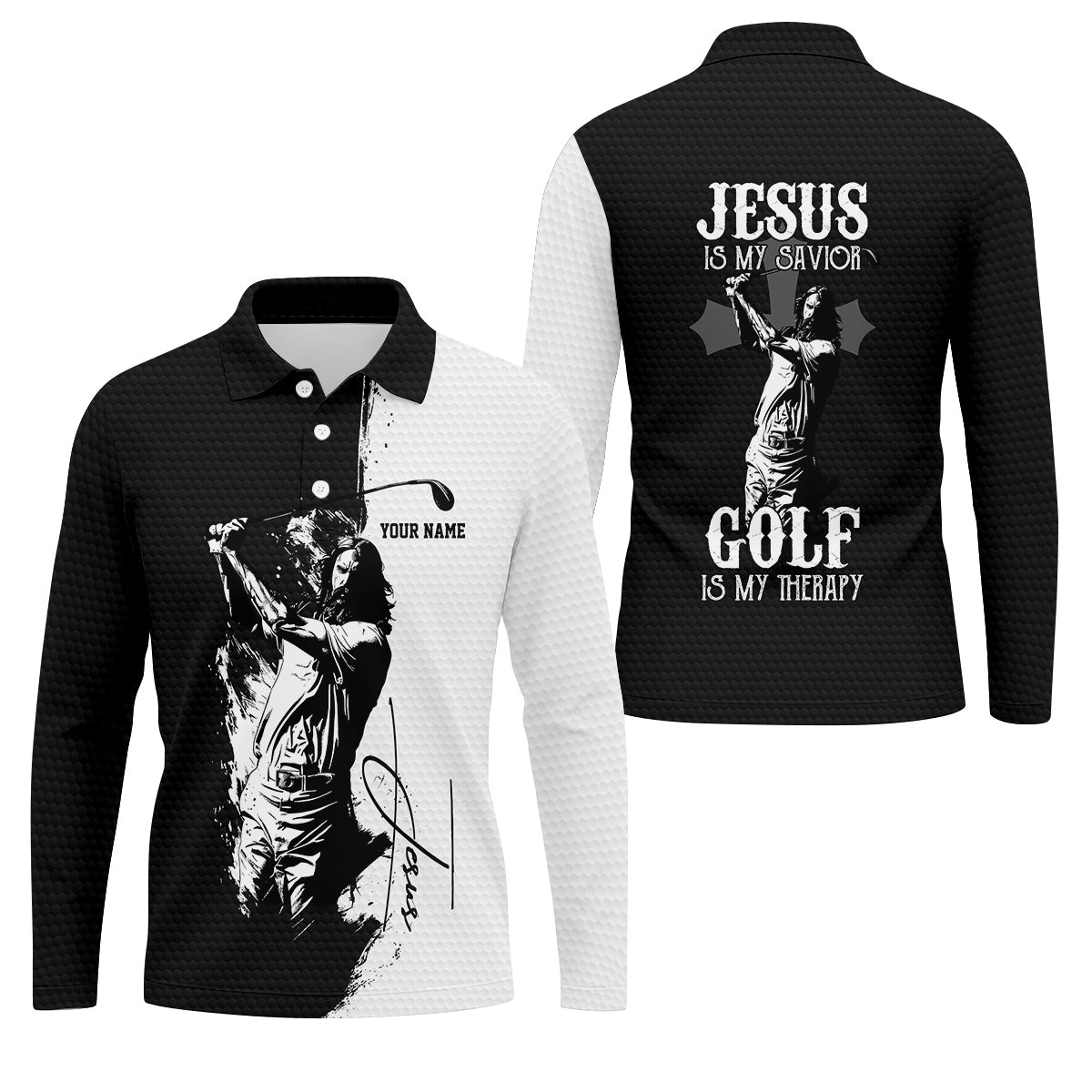 Jesus Is My Savior Golf Is My Therapy Christian Golf Shirt, Black And White Golf Polo, Polo ShirtFor Men