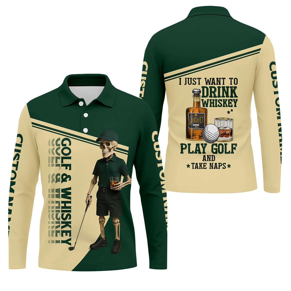 Golf And Whiskey Funny Skeleton Golf Tops For Men, Fun Golf Shirts For Men, Golfing Apparel