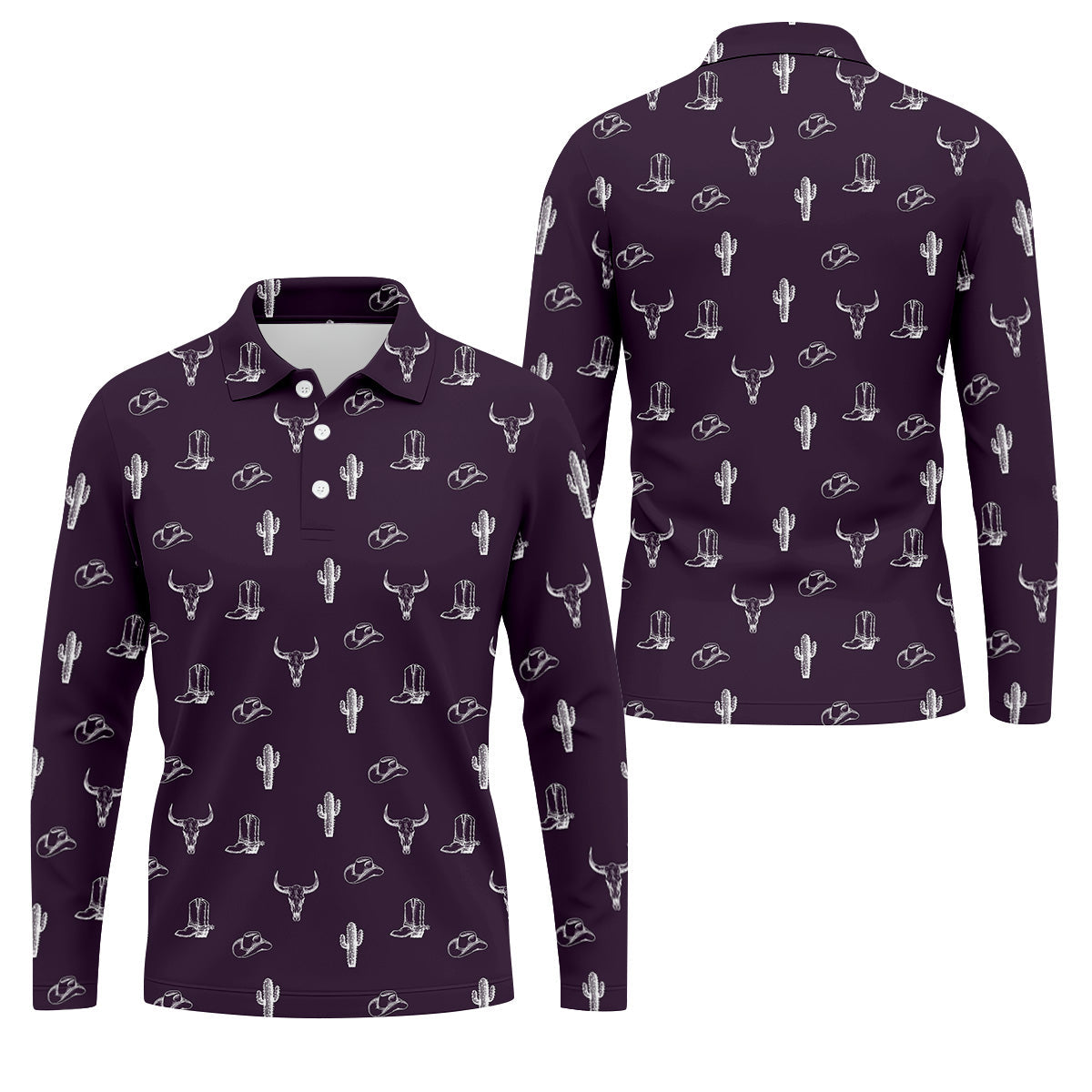 Wild West Cactus Purple Western Golf Shirt, Golf Tops For Men, Polo Shirtor Men, Golfing Apparel