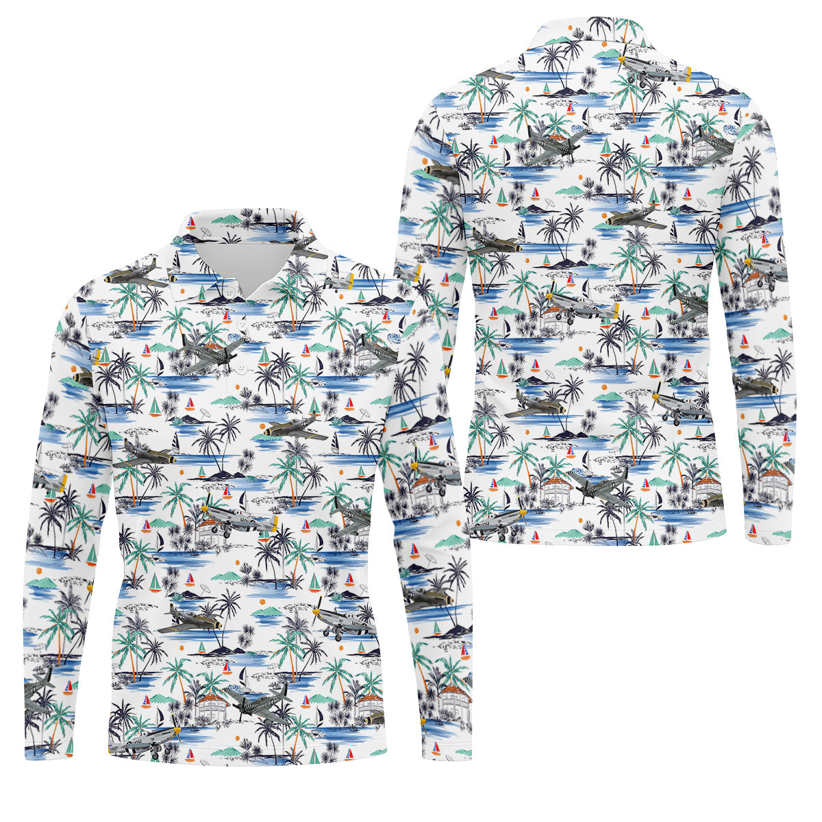 Light Blue Airplane Tropical Golf Shirts, Polo ShirtFor Men, Gifts For Golf Lovers, Golf Shirts For Men