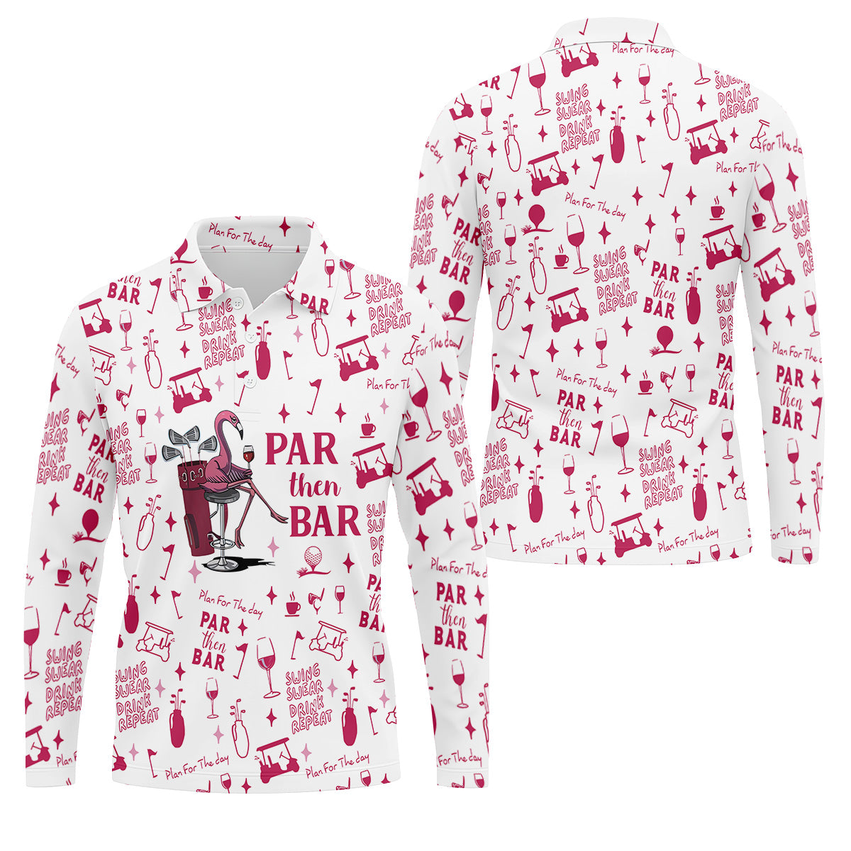 Swing Swear Drink Repeat Par Then Bar Flamingo Golf Shirt, Fun Men's Golf Polos, Polo ShirtFor Men