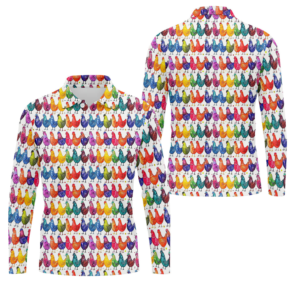 Whimsical Chicken Colorful Golf Shirt, Cute Golf Outfit, Polo ShirtFor Men, Golfing Apparel