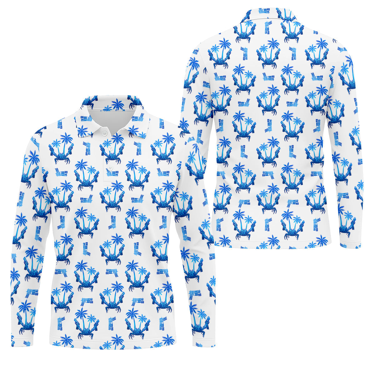 The Blue Crab Tropical Golf Shirts, Golf Gift For Men, Golf Shirts For Men, Golfing Apparel