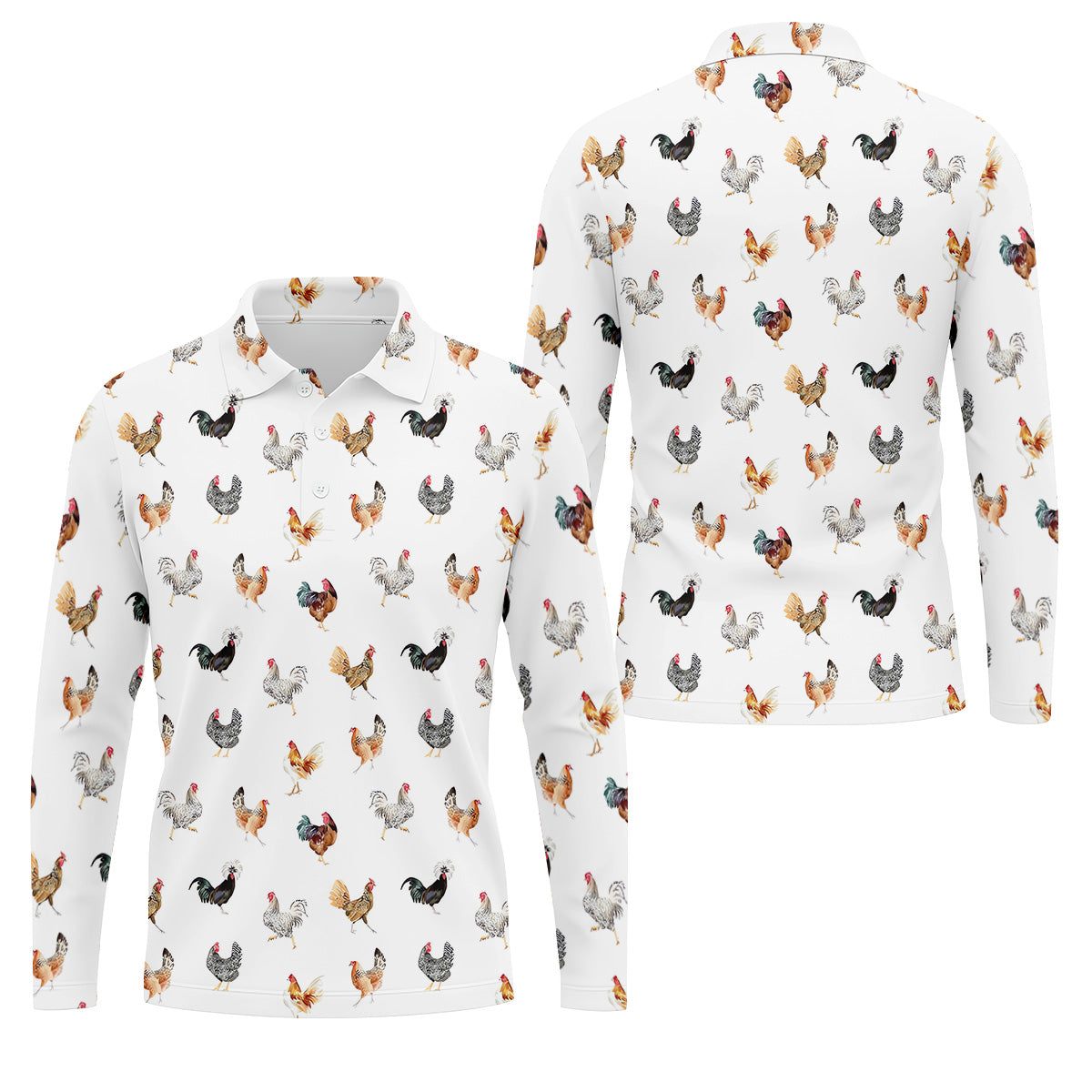 Prancing Chickens Men's White Golf Polo, Gift For Chicken Lover, Polo Shirtor Men, Golfing Apparel