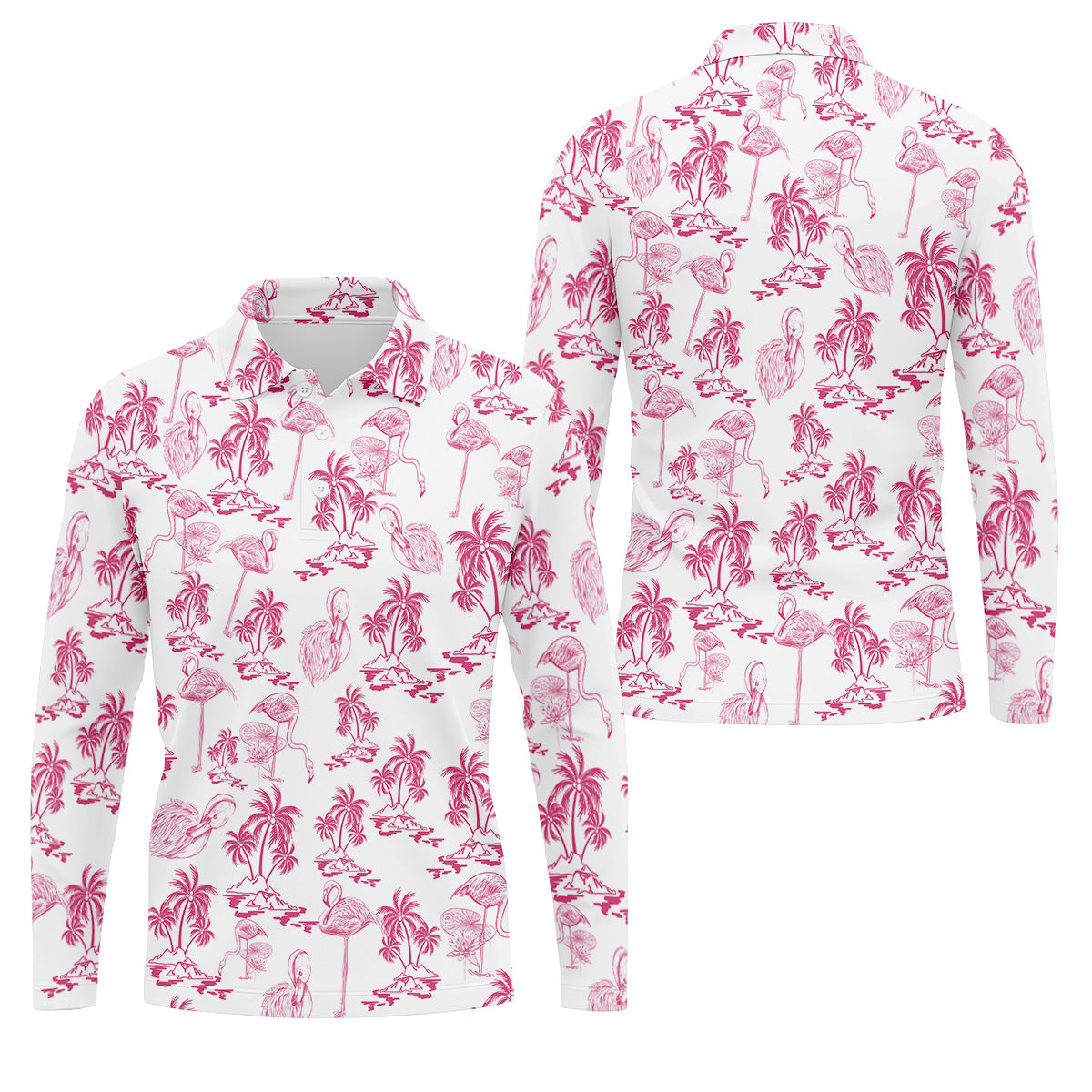 White And Pink Flamingo Tropical Men Polo, Polo ShirtFor Men, Golf Gift For Men, Golfing Apparel
