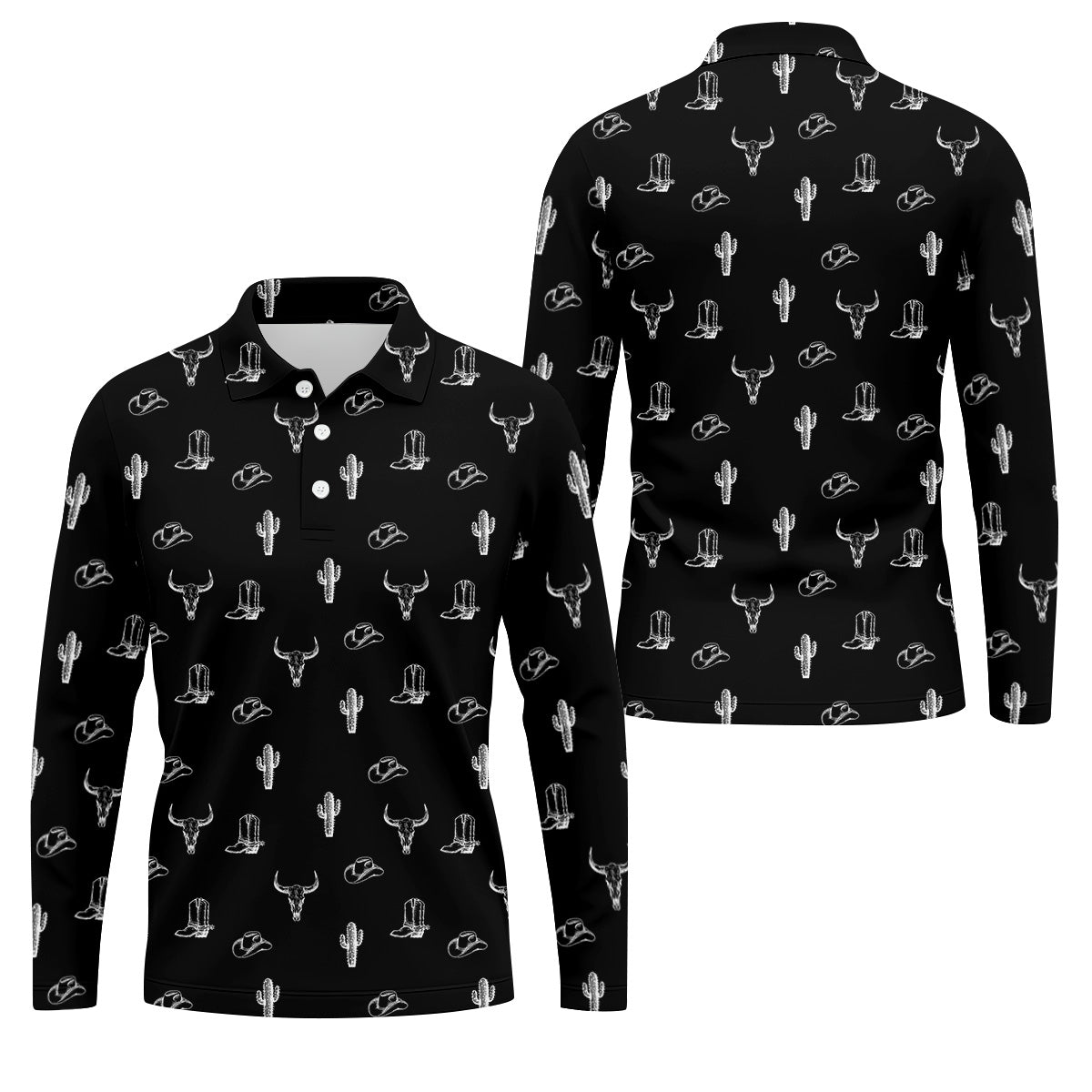 Wild West Cactus Black Western Golf Shirt, Golf Tops For Men, Polo Shirtor Men, Golfing Apparel