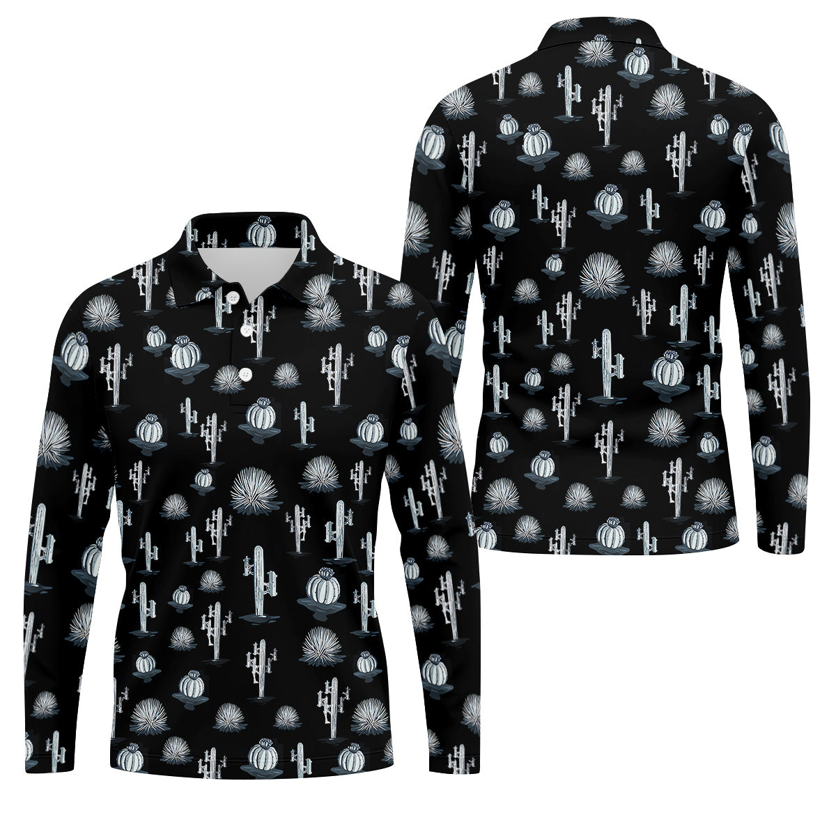 Desert Cactus Black And White Golf Tops For Men, Golf Gift For Men, Golf Shirts For Men