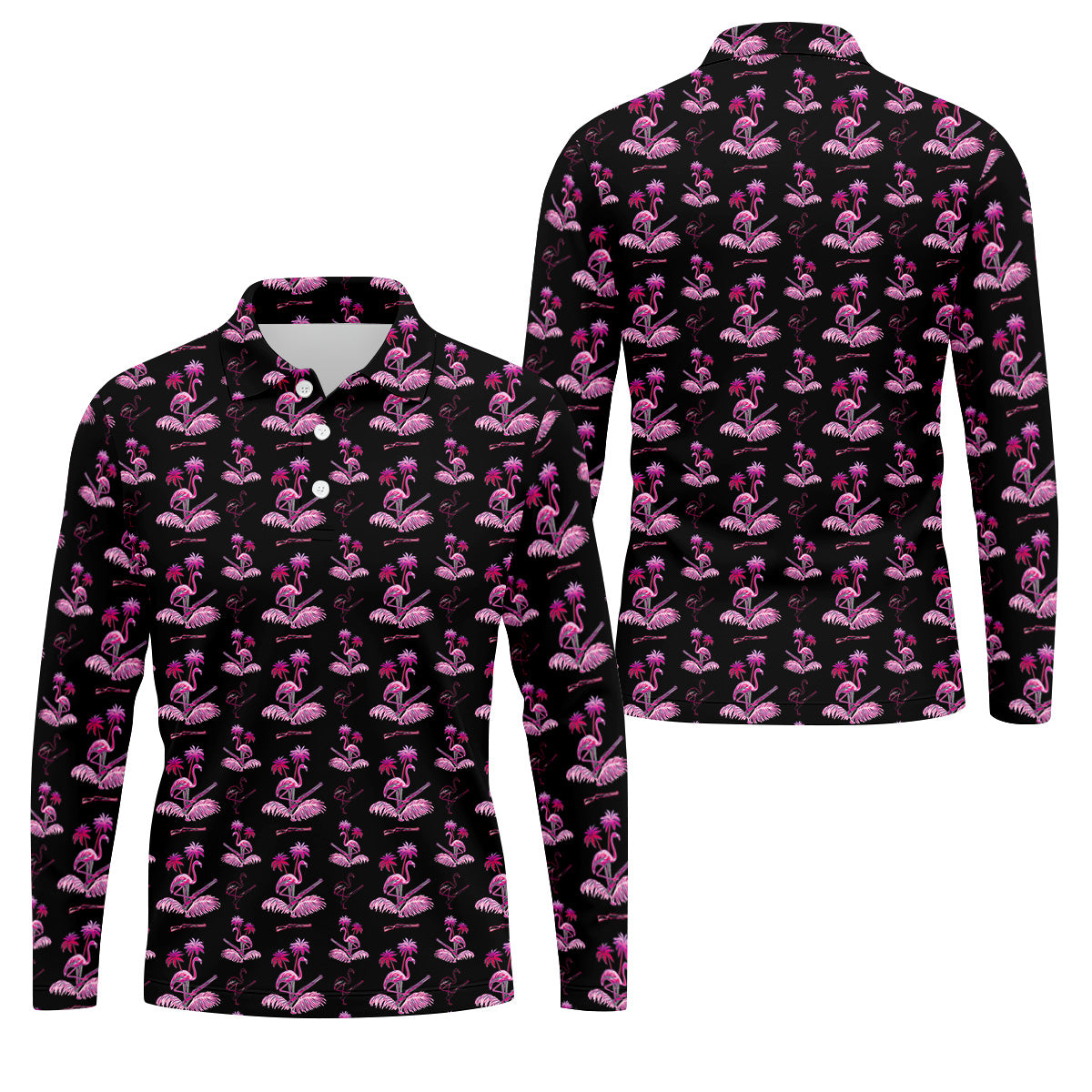 Flamingo Tropical Pink And Black Golf Tops For Men, Golf Gift For Men, Golf Shirts For Men