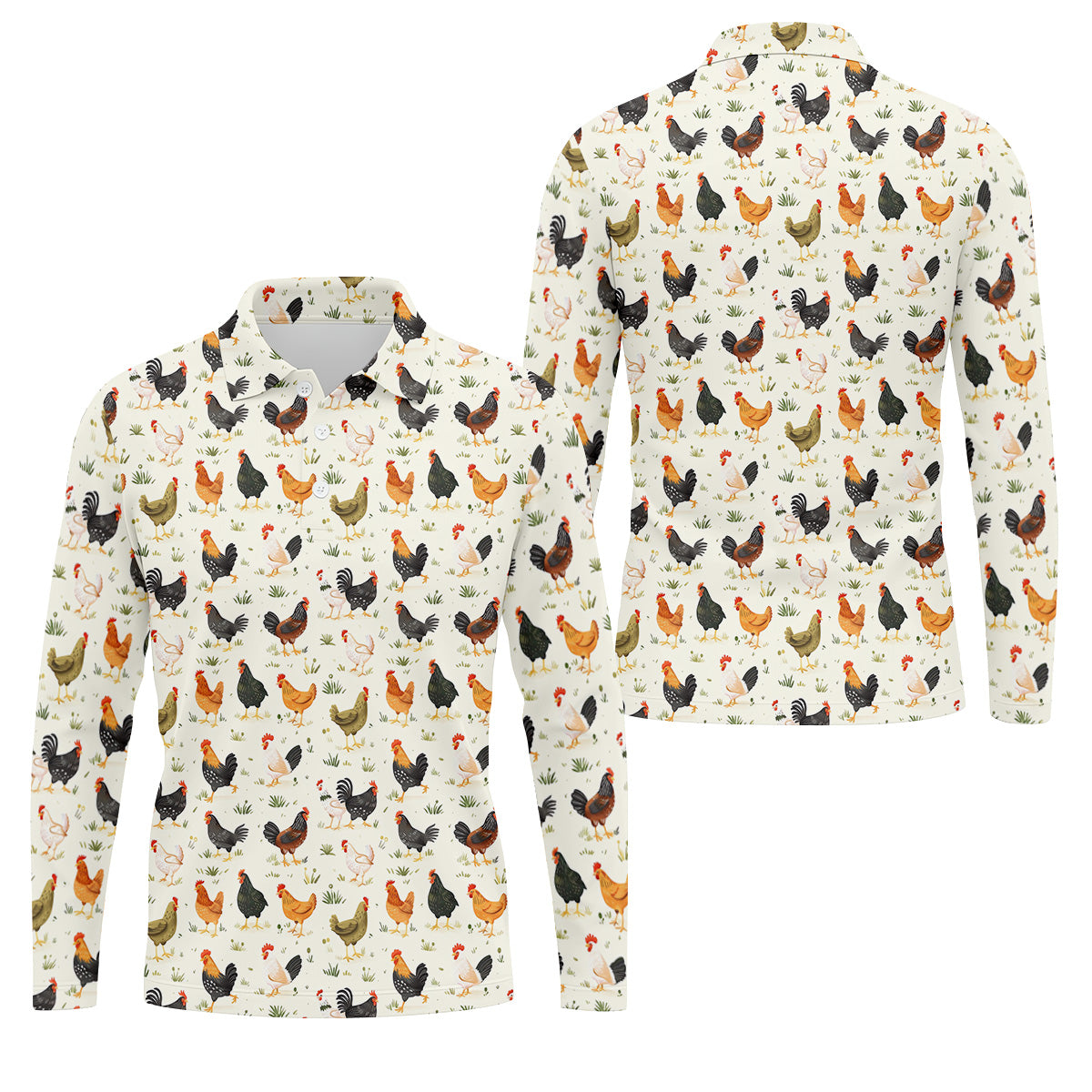 Chicken Rooster Beige Golf Tops For Men, Gift For Chicken Lover, Fun Golf Shirts For Men,Golfing Apparel