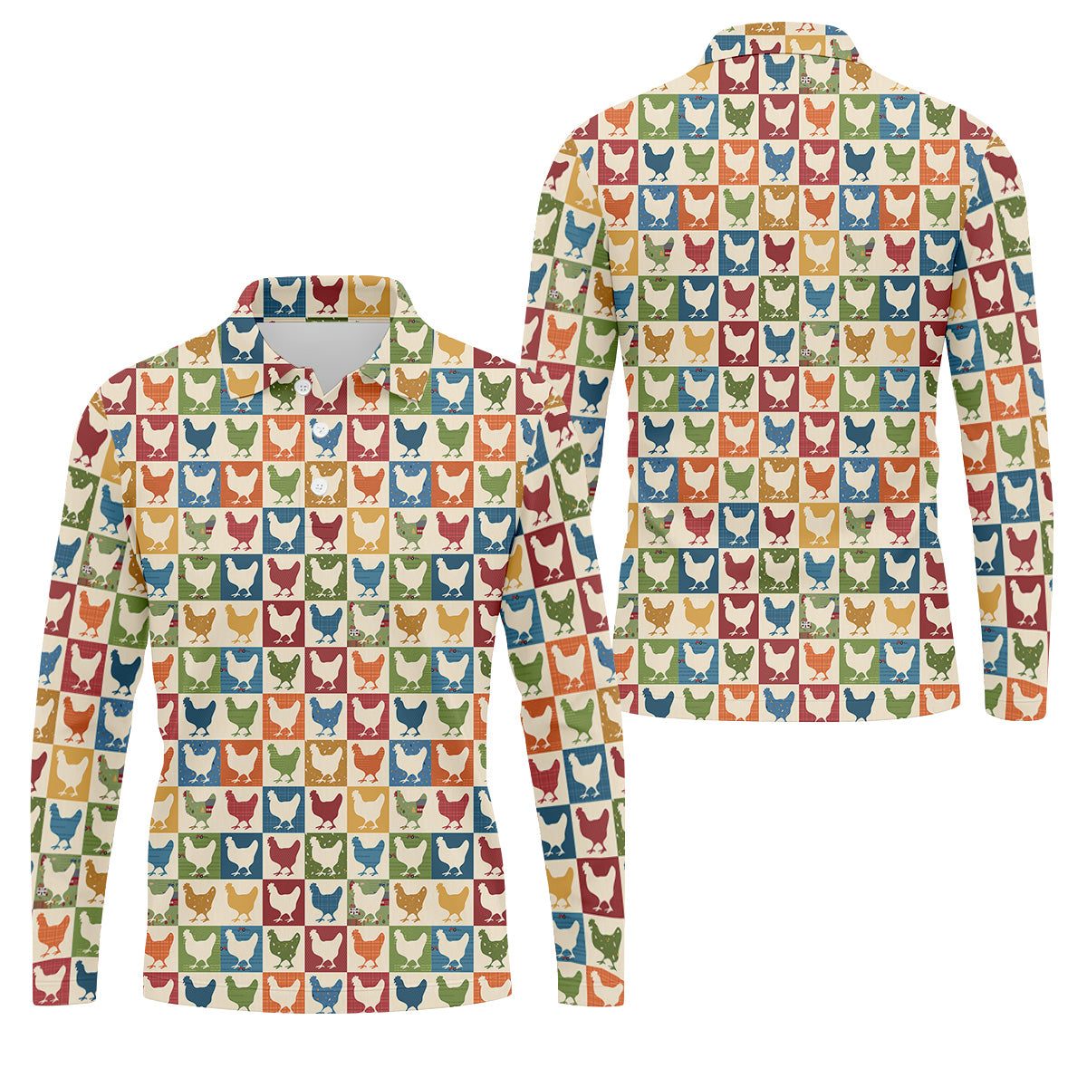 Chicken Rooster Colorful Checkered Golf Tops For Men, Gift For Chicken Lover, Golfing Apparel