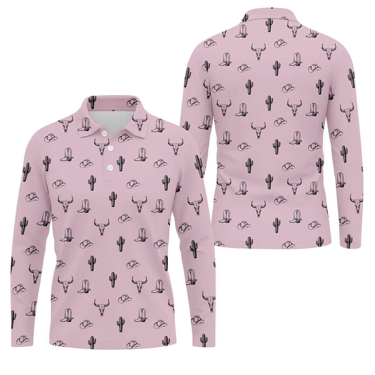Wild West Cactus Pink Lavender Western Golf Shirt, Golf Tops For Men, Polo ShirtFor Men, Golfing Apparel