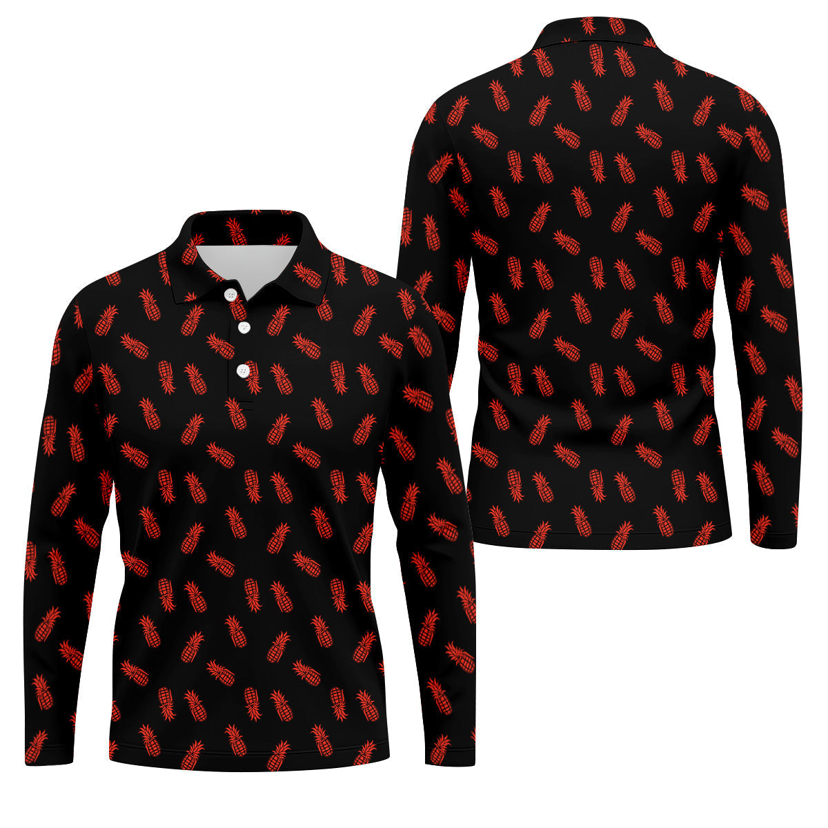 Pineapple Grenade Black And Red Golf Tops For Men, Men Polo, Golf Gift For Men