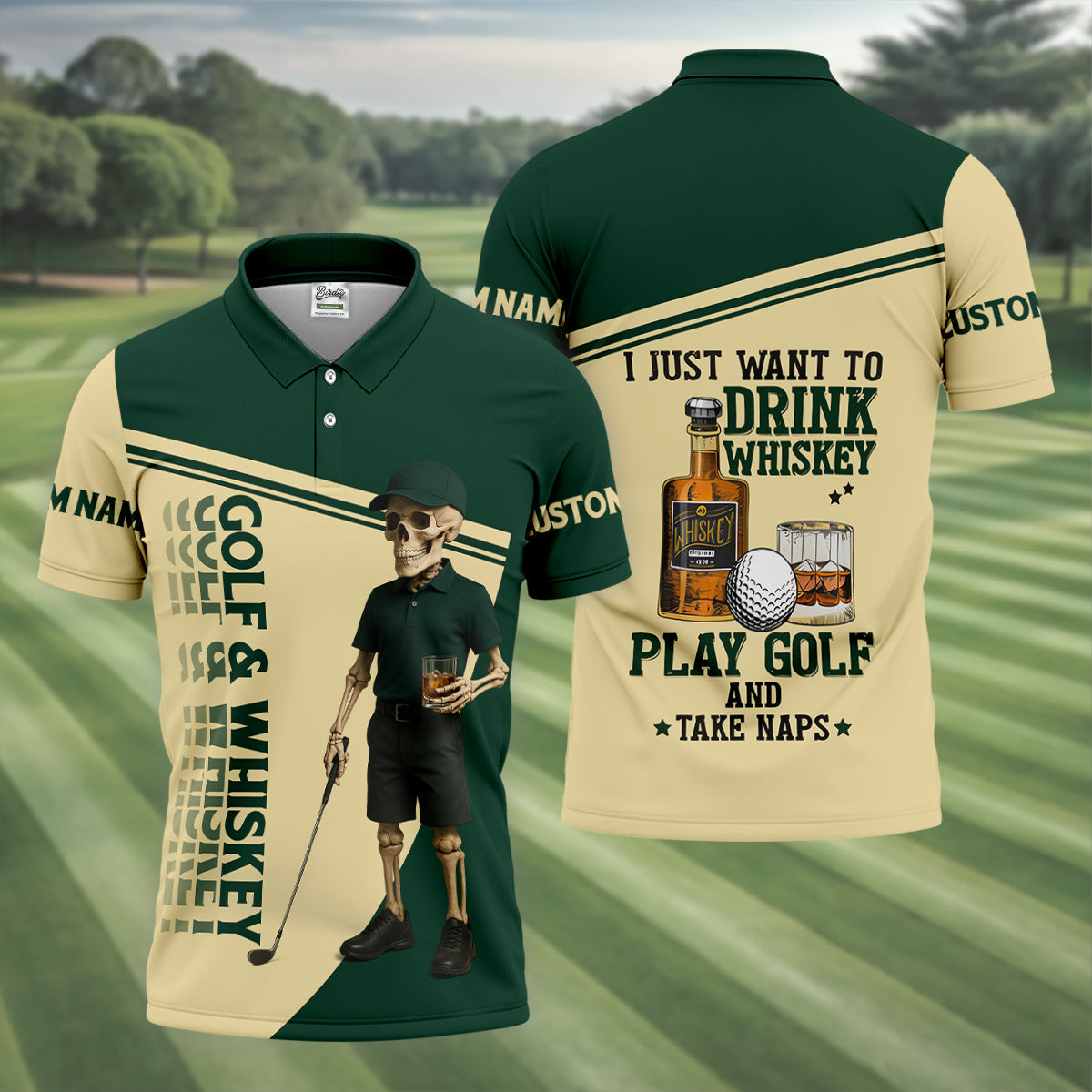 Golf And Whiskey Funny Skeleton Golf Tops For Men, Fun Golf Shirts For Men, Golfing Apparel