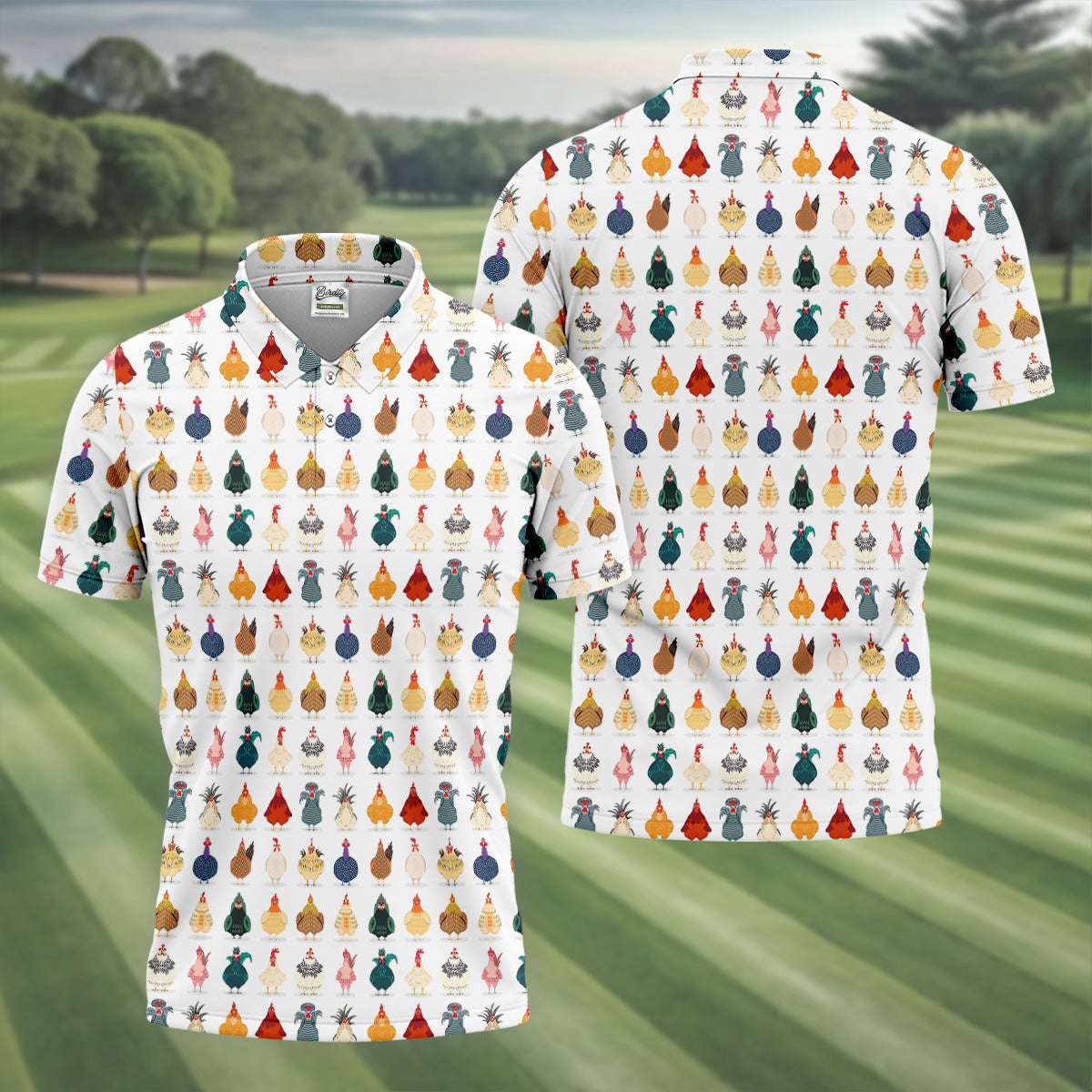Whimsical Chicken Fun Golf Shirts For Men, Cute Golf Outfit, Polo ShirtFor Men, Golfing Apparel