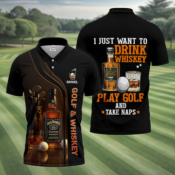 Golf And Whiskey Fun Golf Shirt, Men's Funny Golf Shirts, Unique Gift For Golfer, Golfing Apparel