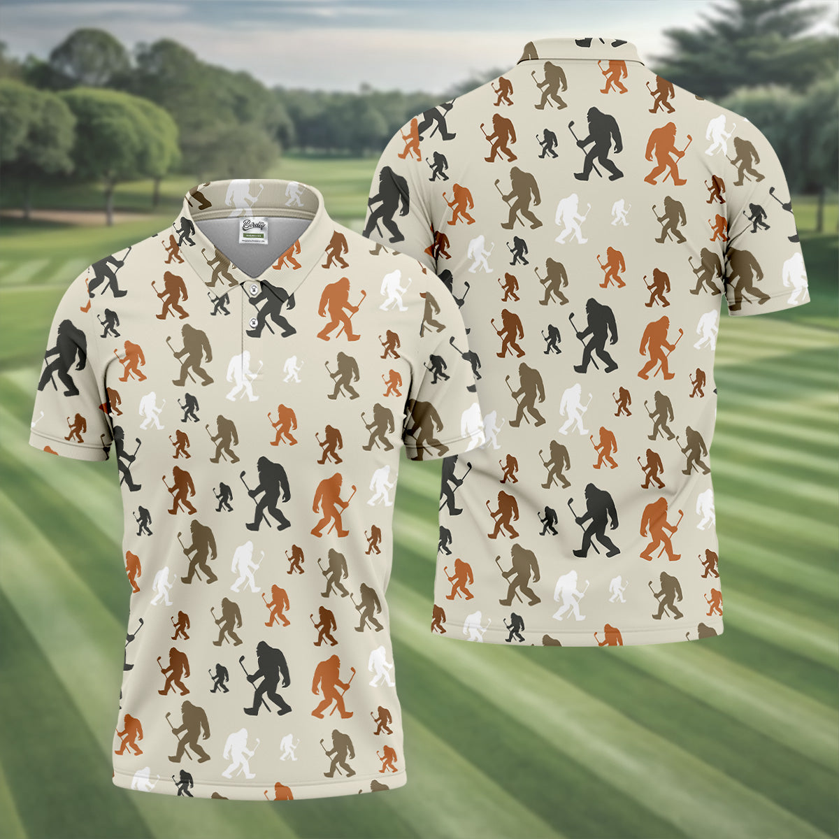 Bigfoot Silhouette Pattern Men's Funny Golf Shirts, Polo Shirtor Men, Cool Golf Gift
