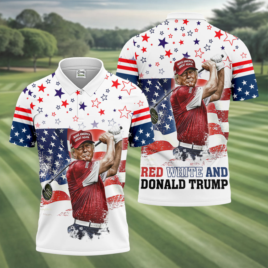 Red White And Donald Trump Men's Patriotic Golf Shirts, Polo ShirtFor Men, Golfing Apparel