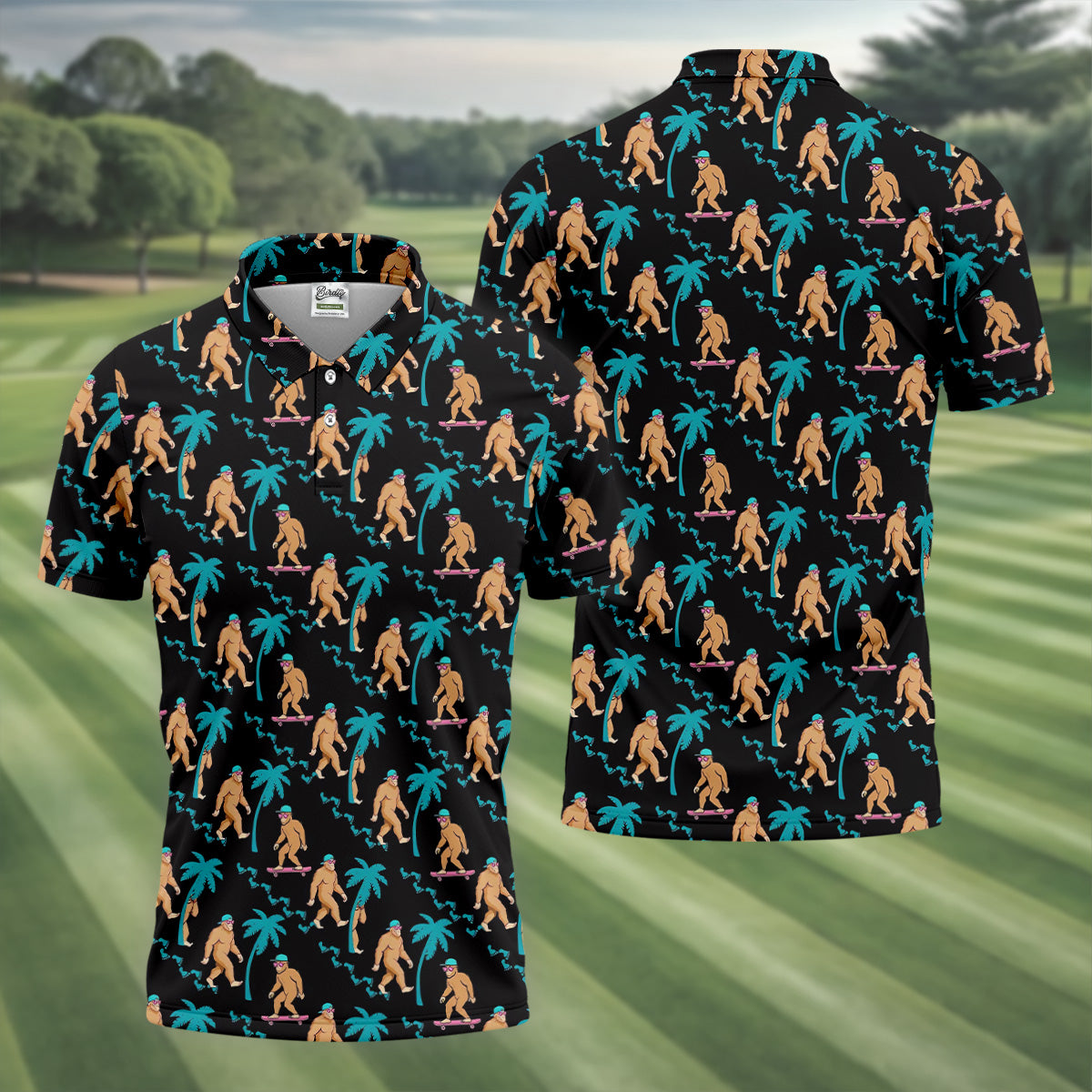 Funny Bigfoot Tropical Palm Golf Shirt, Golf Tops For Men, Hawaiian Golf Shirts, Polo ShirtFor Men