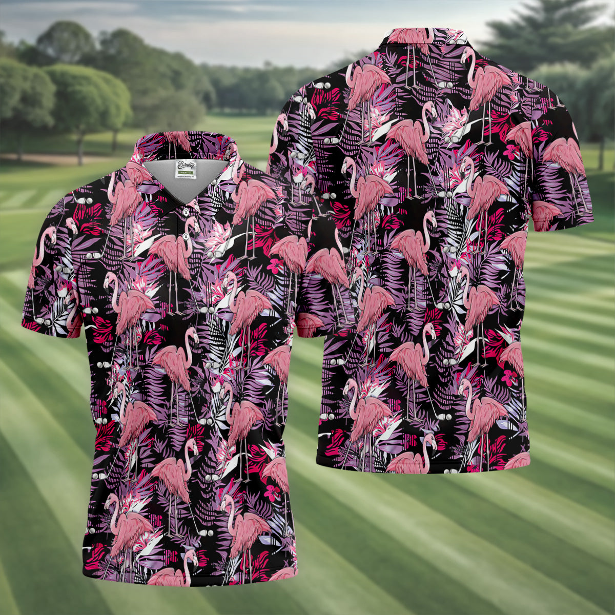 Tropical Flamingo Purple Golf Shirt, Golf Tops For Men, Polo Shirtor Men, Golfing Apparel