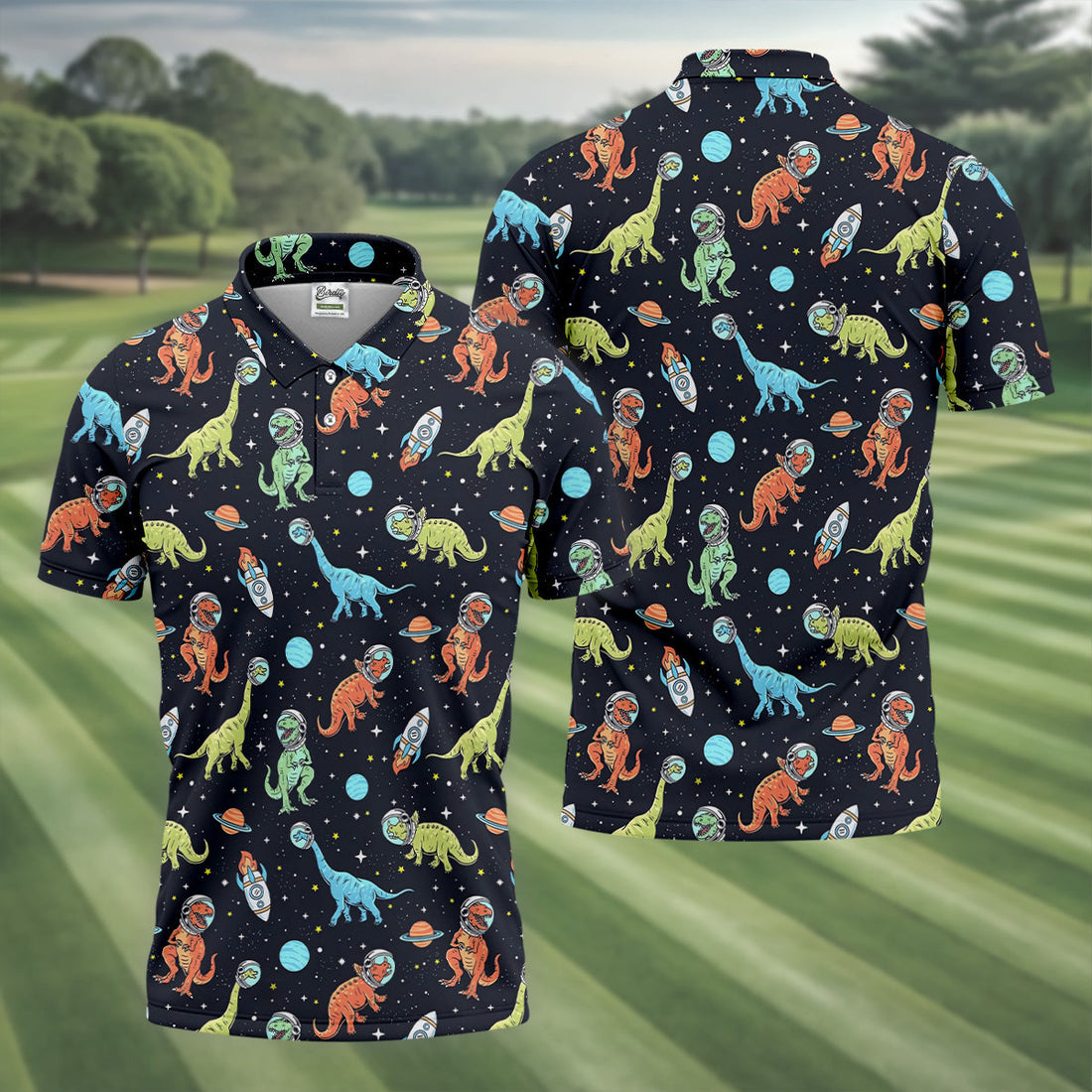 Dinosaur Space Golf Shirt, Golf Tops For Men, Gifts For Golf Lovers, Polo ShirtFor Men, Golfing Apparel