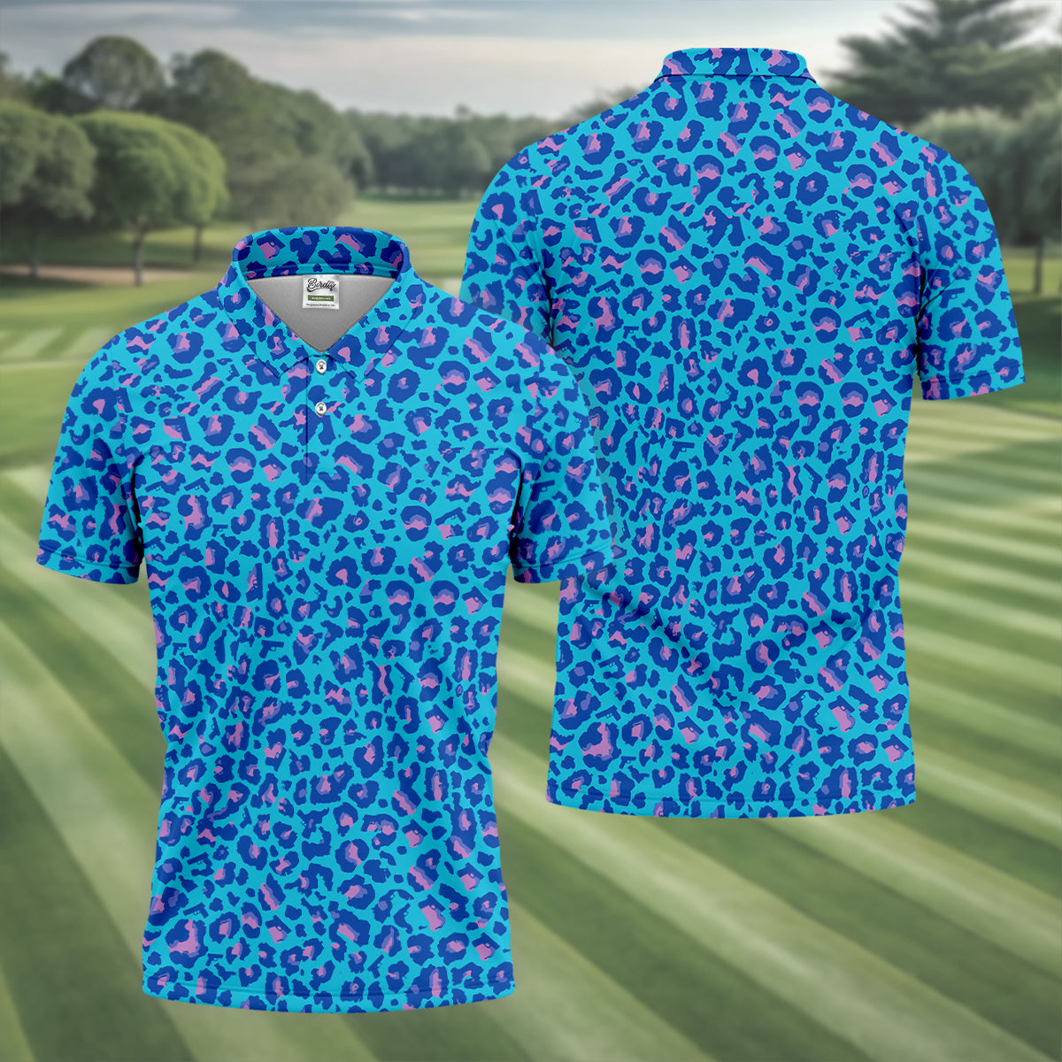 Blue Leopard Golf Tops For Men, Men Polo, Golf Gift For Men, Golfing Apparel