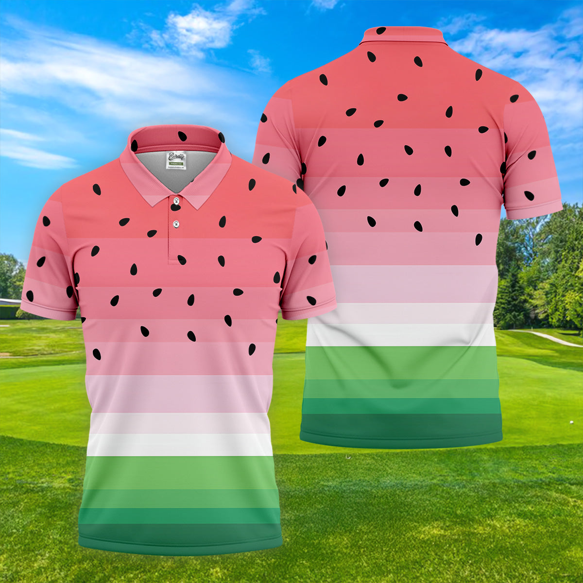 Watermelon Summer Mens Golf Polo Shirt Pink Golf Shirt, Unique Gift For Golfer, Golfing Apparel