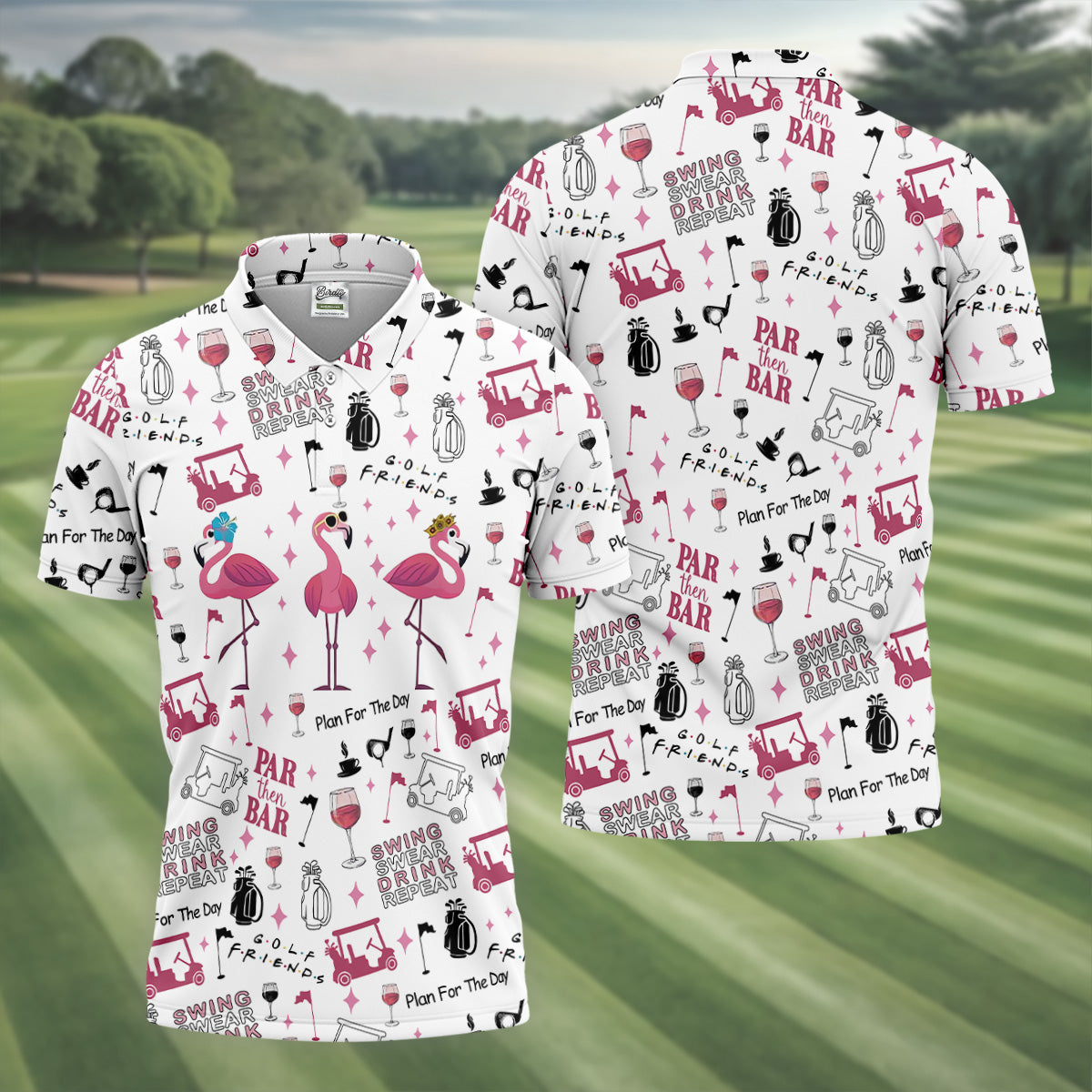 Golf Friends Par Then Bar Flamingo Golf Shirt, Golf Team Shirt, Polo ShirtFor Men, Golfing Apparel