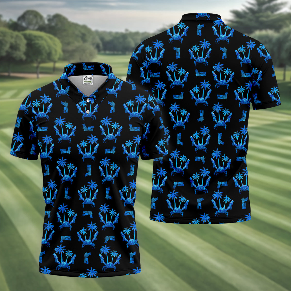 The Blue Crab Tropical Golf Shirts, Black Golf Shirt, Golf Gift For Men, Golf Shirts For Men