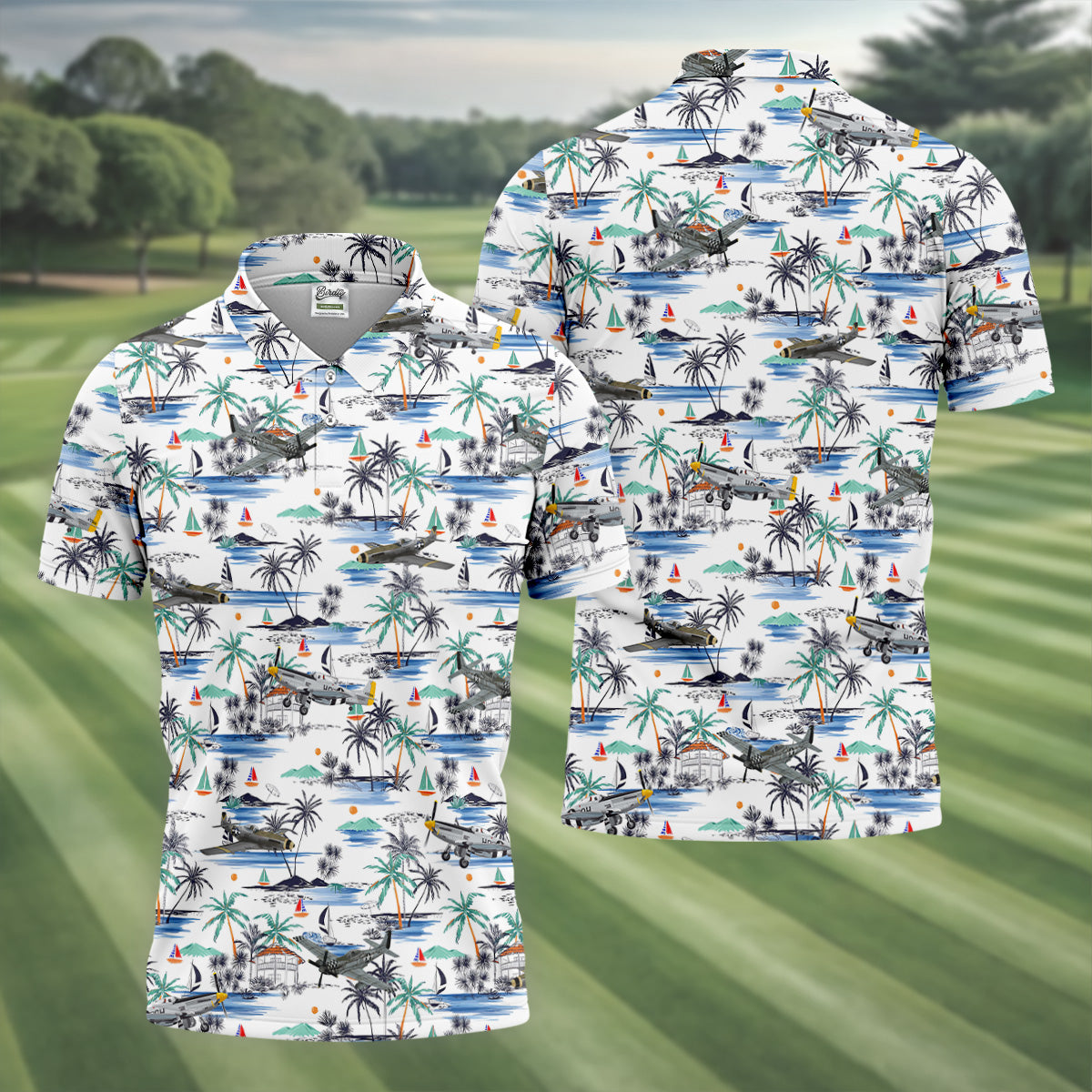 Light Blue Airplane Tropical Golf Shirts, Polo ShirtFor Men, Gifts For Golf Lovers, Golf Shirts For Men