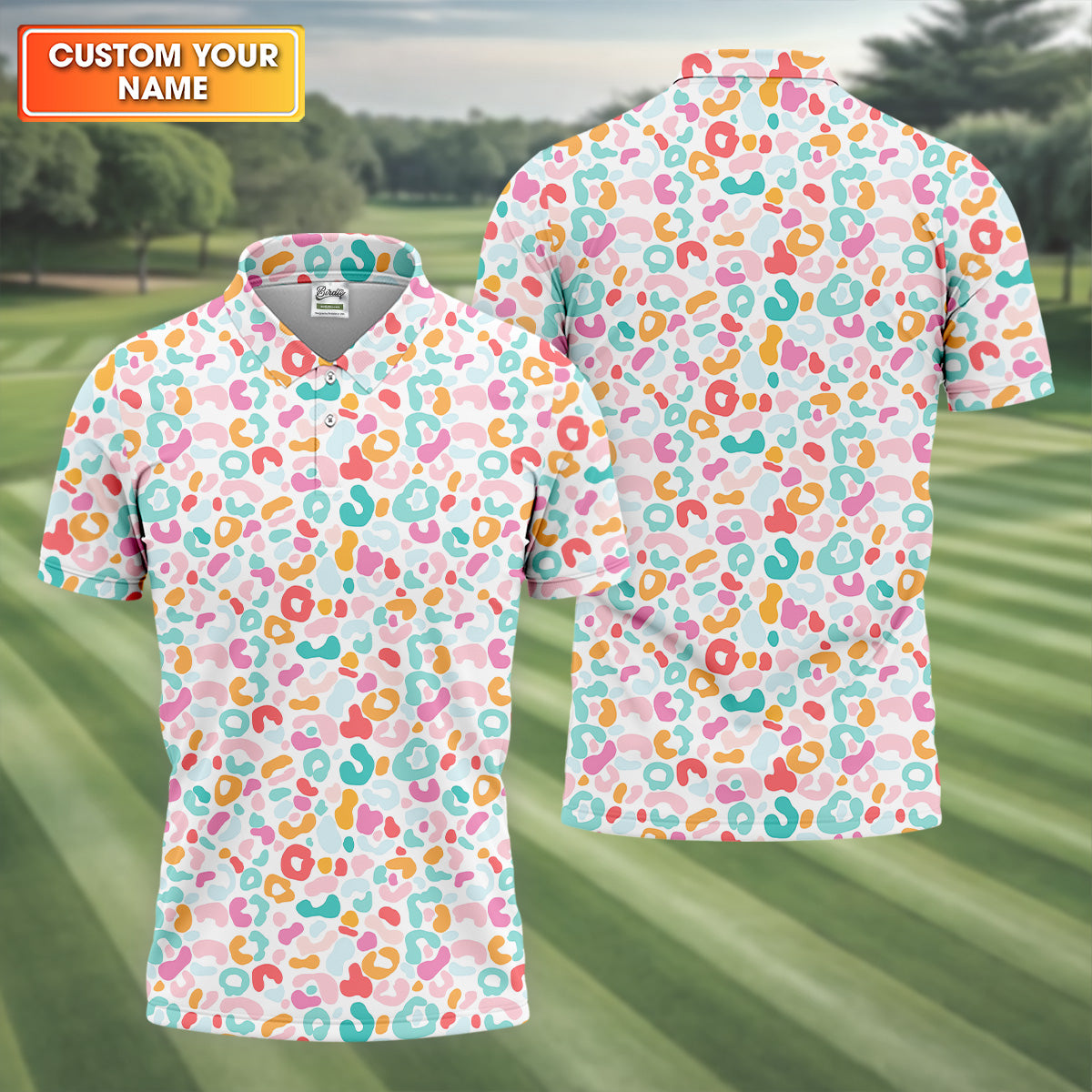 Leopard Pattern Golf Tops For Men, Mens Golf Polo Shirt White Polo Shirt, Golfing Apparel